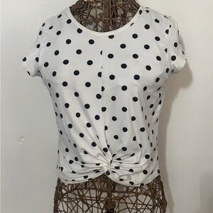 Twist-Front Polka Dot Crop Top - White with Black Dots